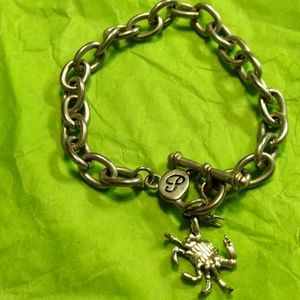 Silver initial P crab bracelet
